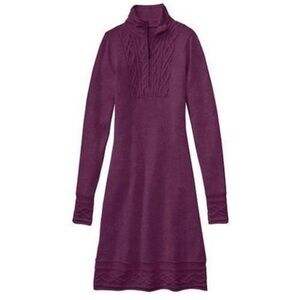 Athleta Sawtooth Cable Knit Sweater Dress Women Sz L Plum Cabincore Fisherman